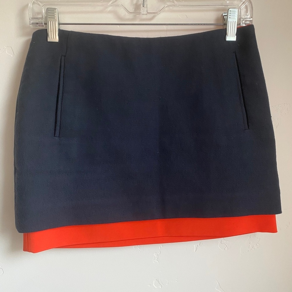 DVF Elley Navy Blue Orange Micro Mini Skirt Size 0